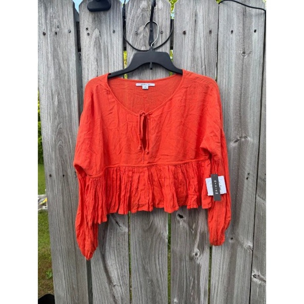 ONeill Rosie Cropped Peasant Top Orange Red Boho Ruffle XS NEW
